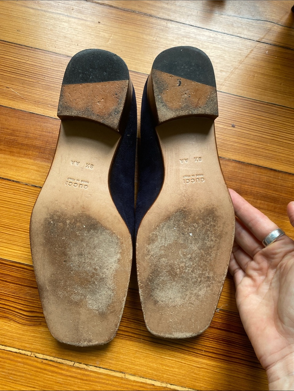 Y2K vintage Gucci Navy Suede Loafers with Bamboo Bit - Picture 5 of 7